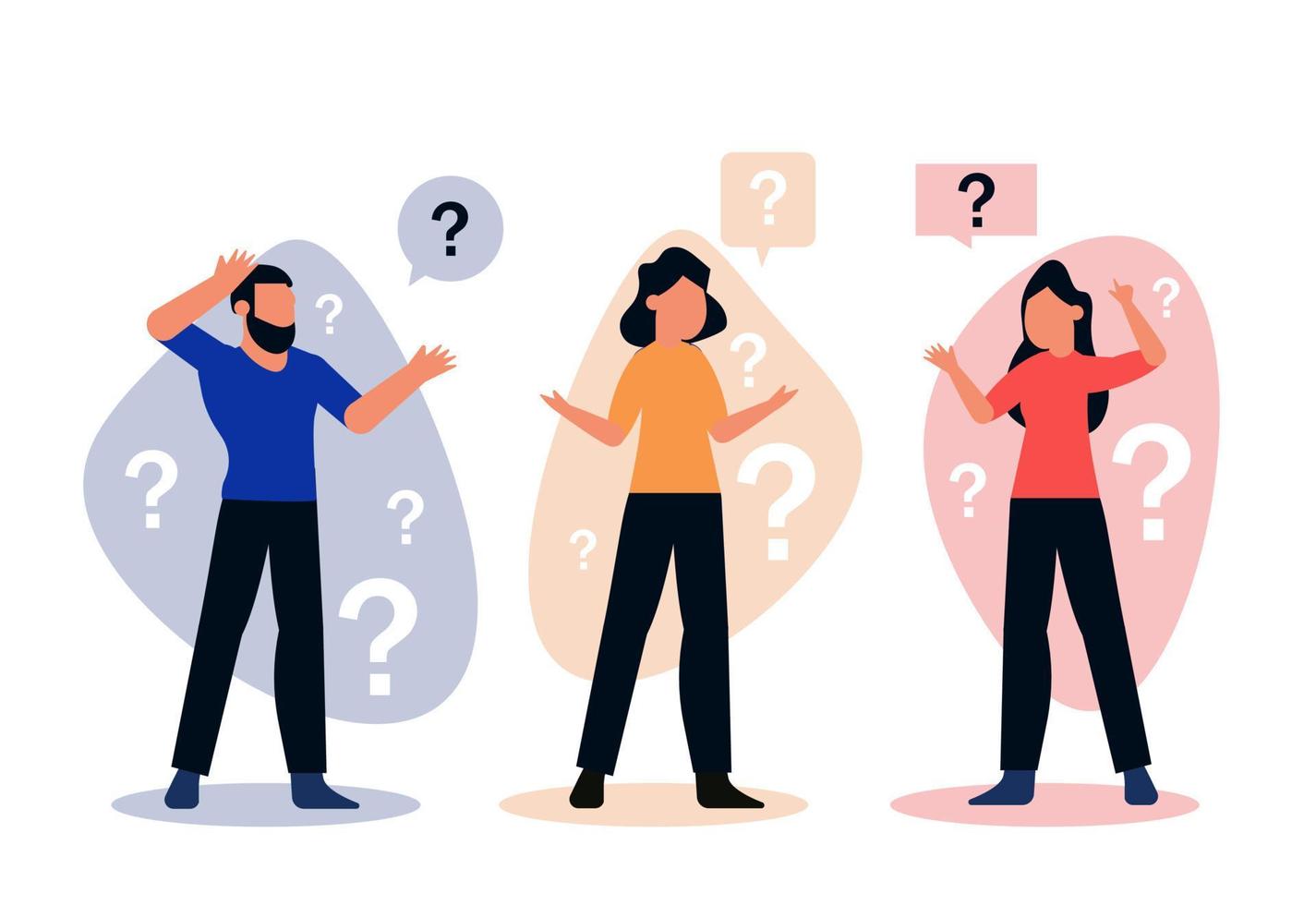 People ask questions, man and women ask. Finding a solution to an answer to a question. business vector illustration