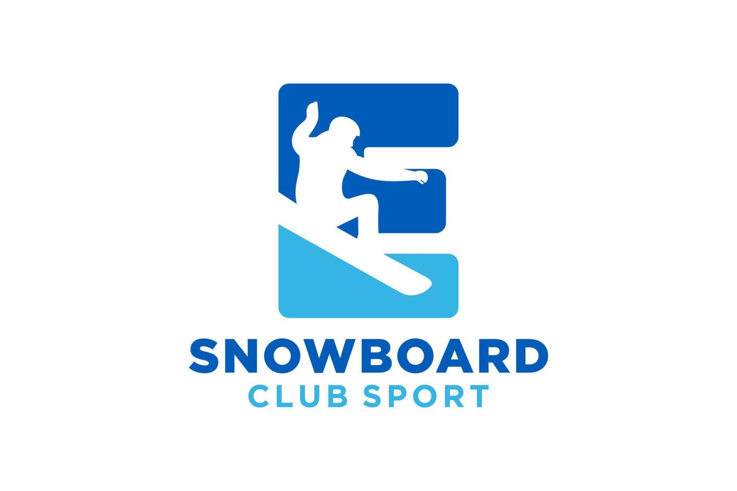 Vector initials letter E with snowboard creative geometric modern logo design.
