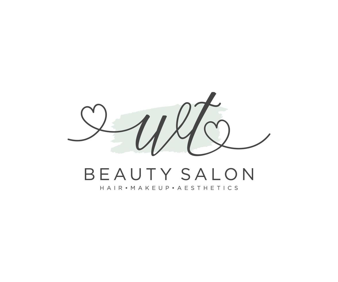 Initial WT feminine logo collections template. handwriting logo of initial signature, wedding, fashion, jewerly, boutique, floral and botanical with creative template for any company or business. vector