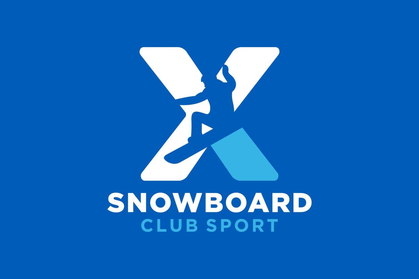 Vector initials letter X with snowboard creative geometric modern logo design.