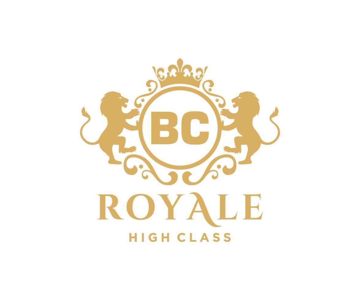 Golden Letter BC template logo Luxury gold letter with crown. Monogram alphabet . Beautiful royal initials letter. vector