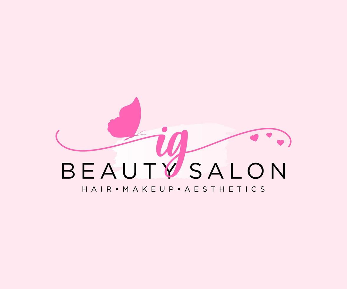 Initial IG feminine logo collections template. handwriting logo of initial signature, wedding, fashion, jewerly, boutique, floral and botanical with creative template for any company or business. vector
