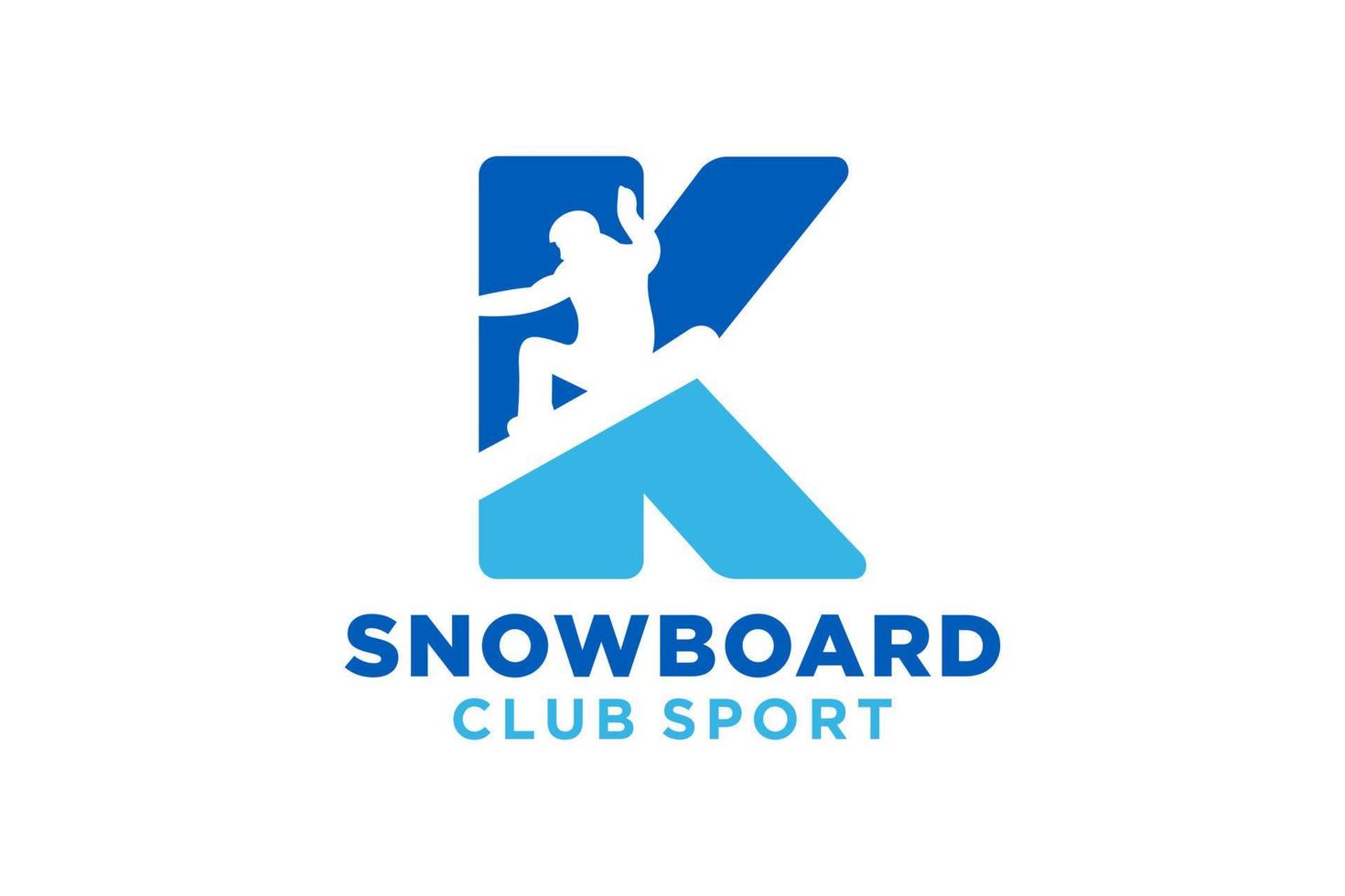Vector initials letter K with snowboard creative geometric modern logo design.