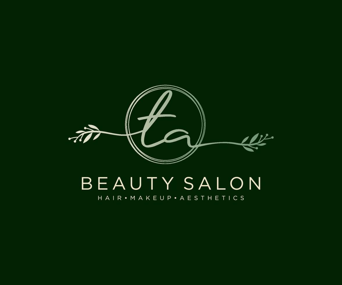 Initial TA feminine logo collections template. handwriting logo of initial signature, wedding, fashion, jewerly, boutique, floral and botanical with creative template for any company or business. vector