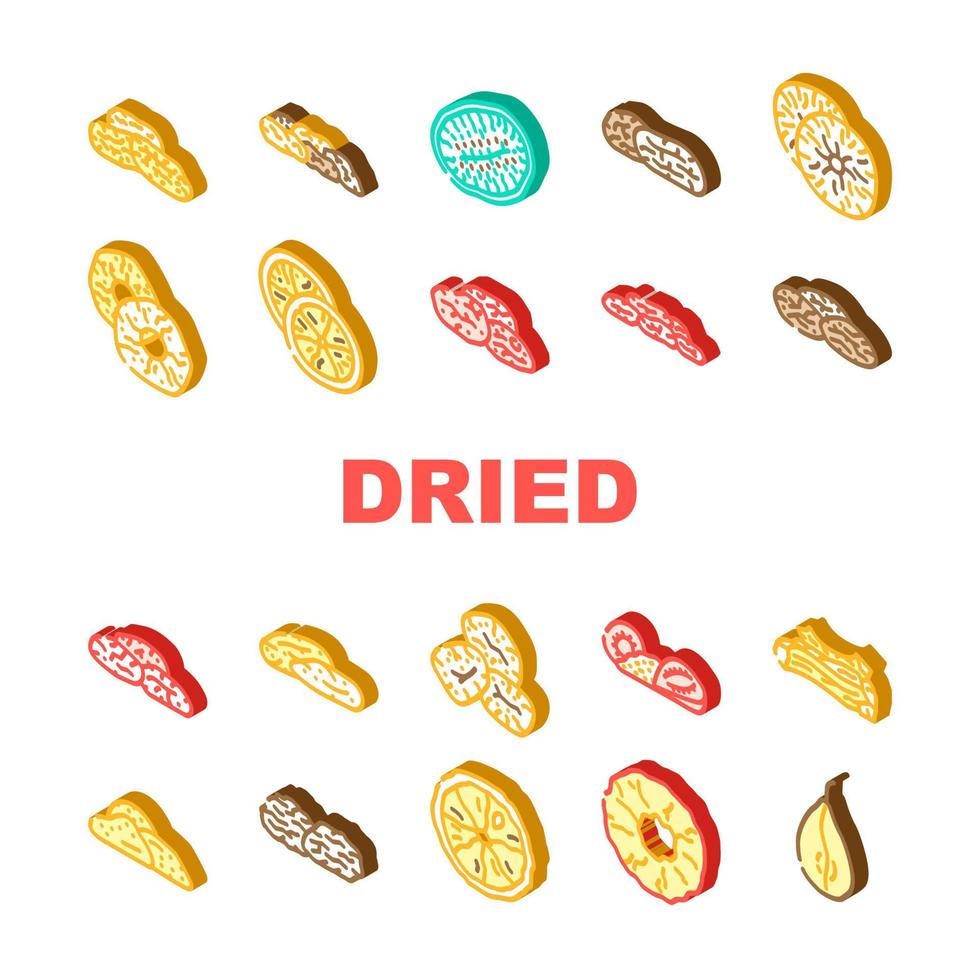 fruit dry snack nut mix icons set vector