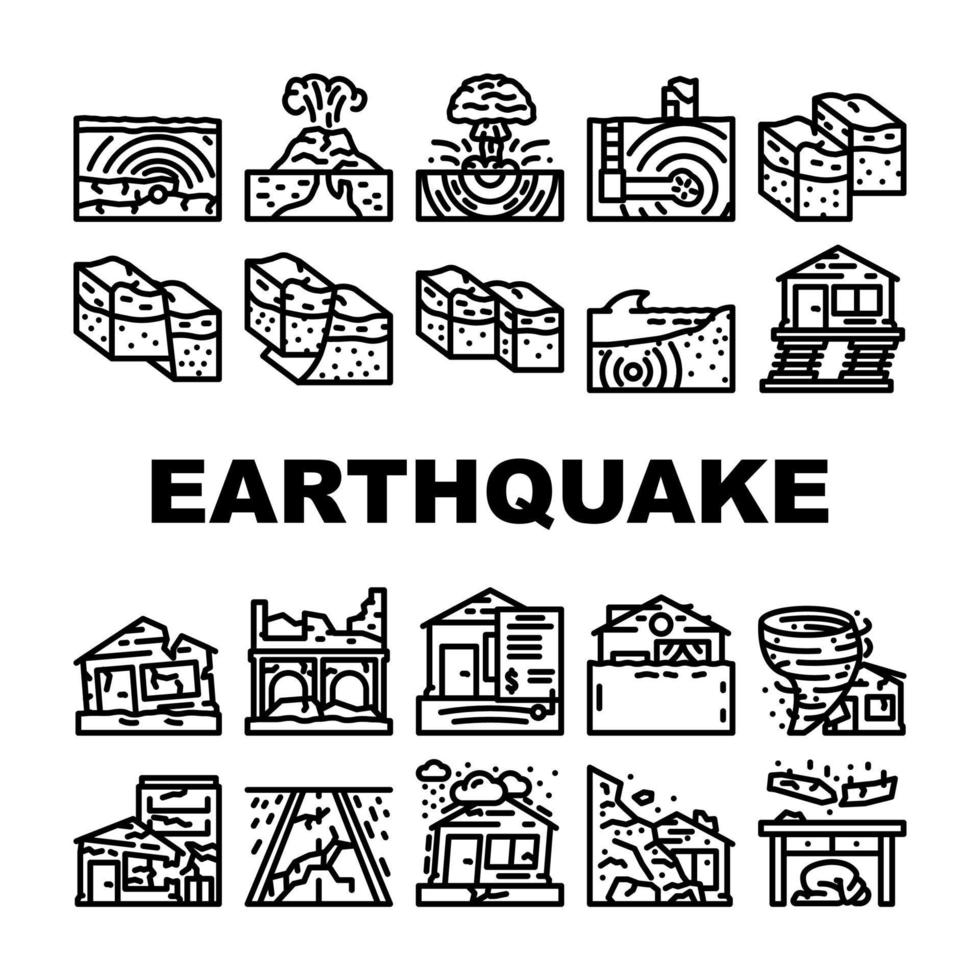 terremoto dañar destrucción íconos conjunto vector