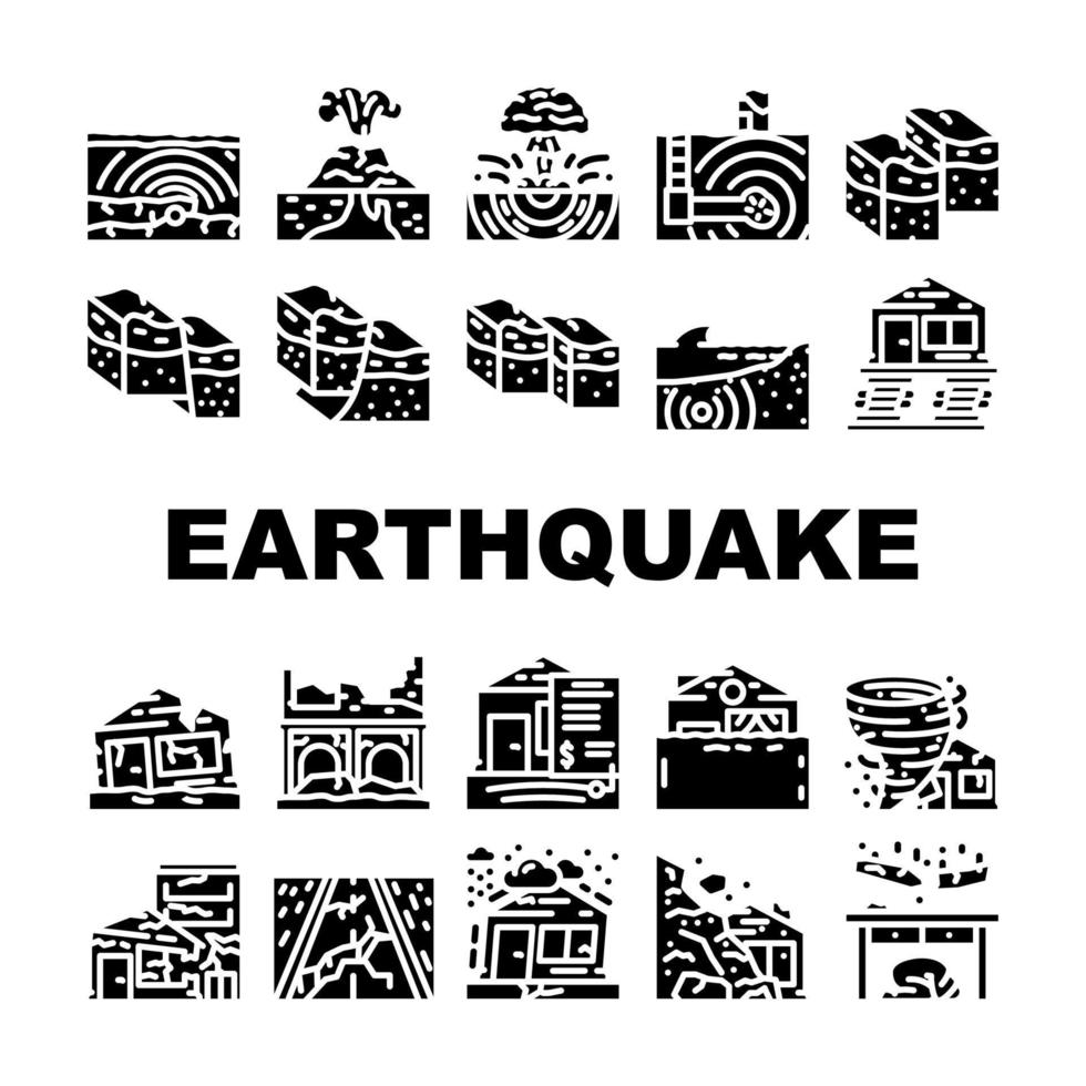 earthquake damage destruction icons set vector