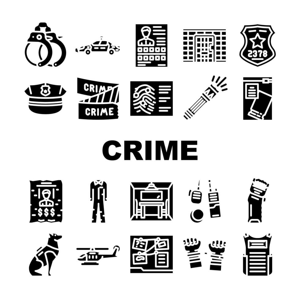 crime scene police criminal icons set vector