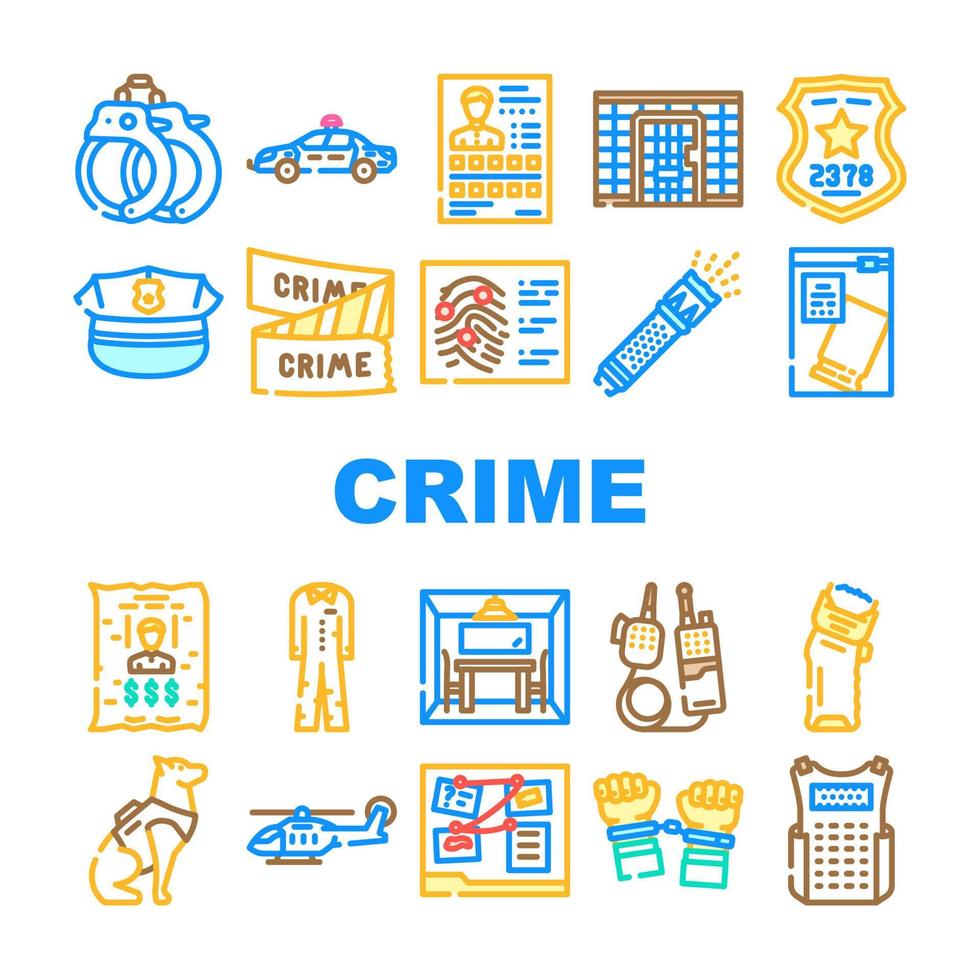 crime scene police criminal icons set vector