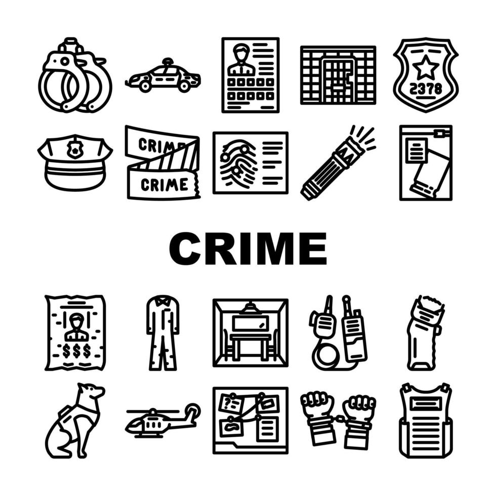 crime scene police criminal icons set vector