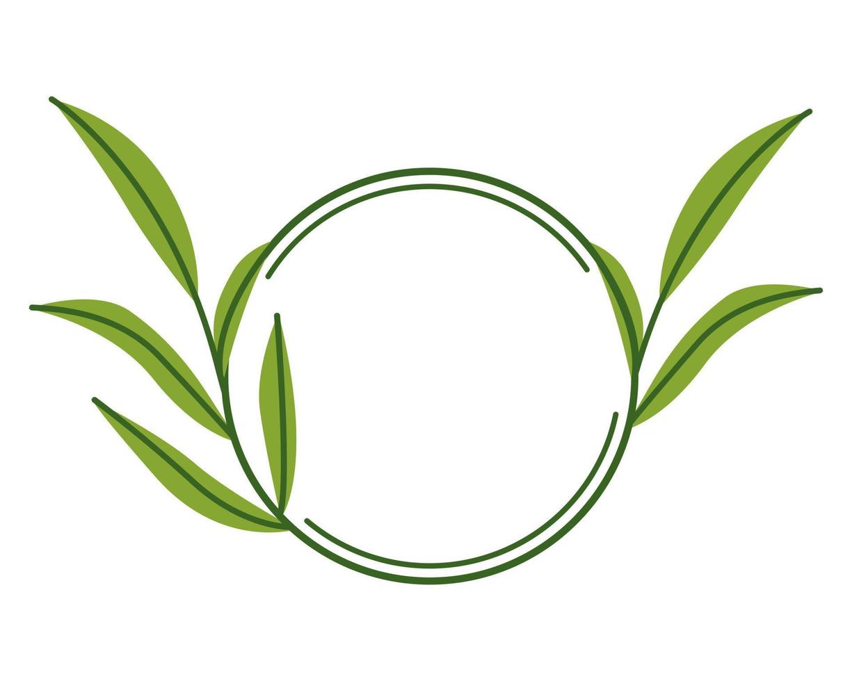 Simple vector round frame with leaves. Template for a logo or invitation. Pattern with plants