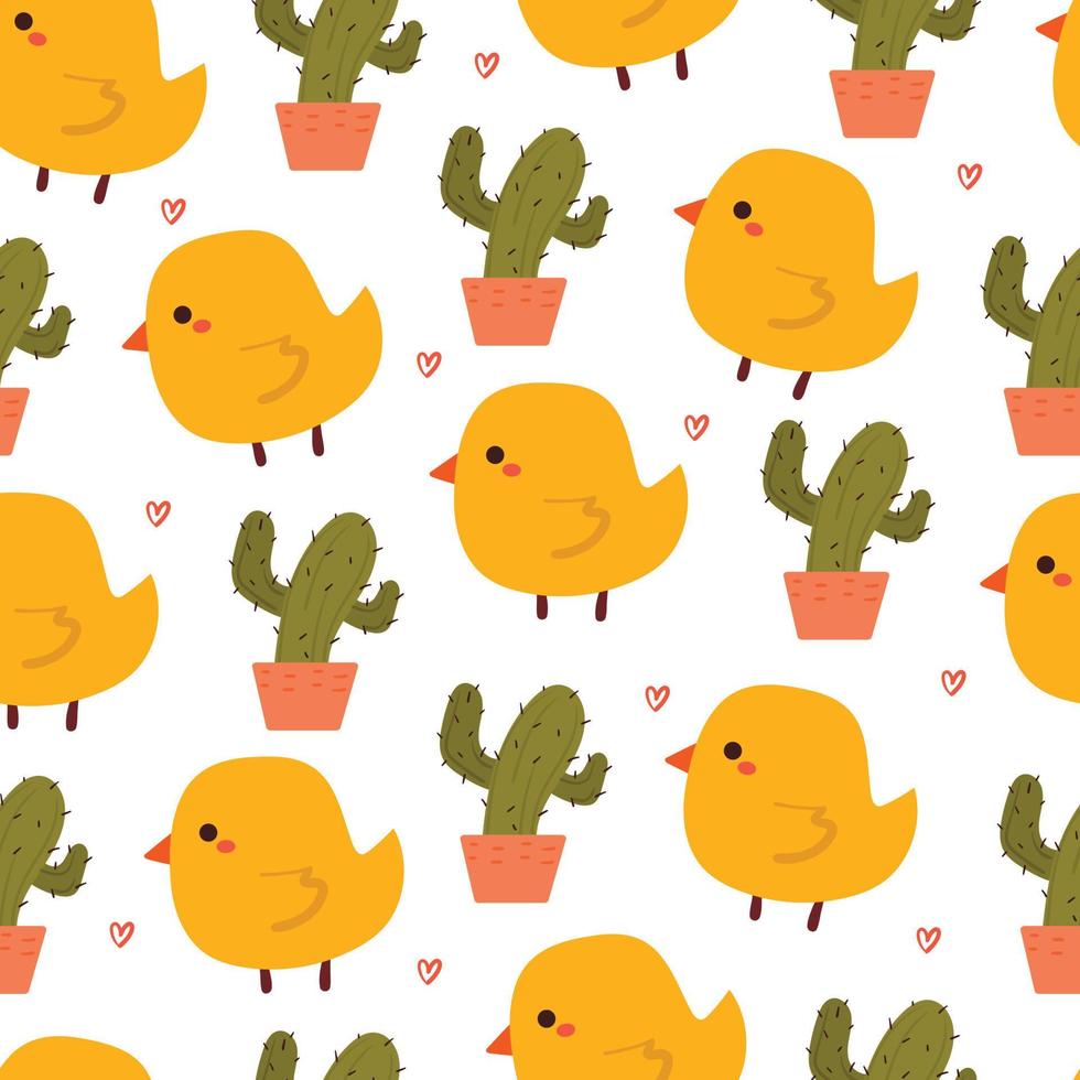 seamless pattern cartoon chick and plant. cute animal wallpaper for textile, gift wrap paper vector