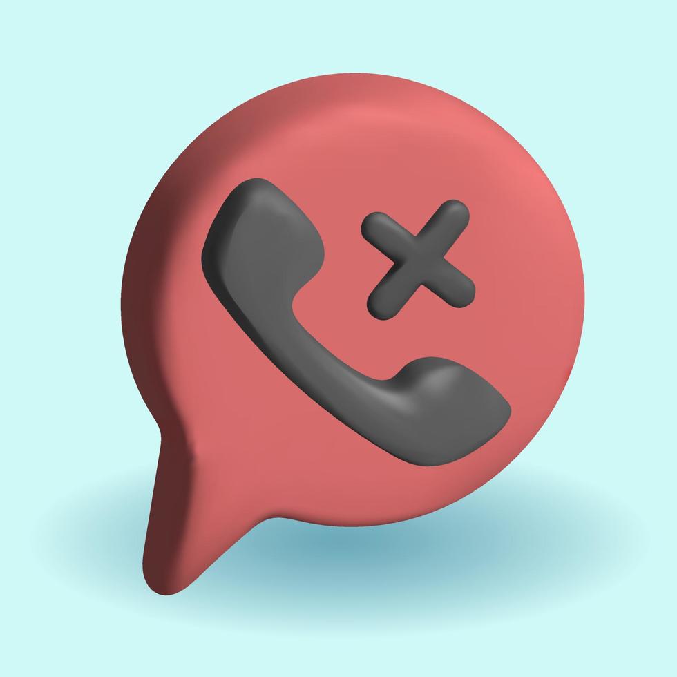 3d render speech red bubble phone. Sticker chat vector