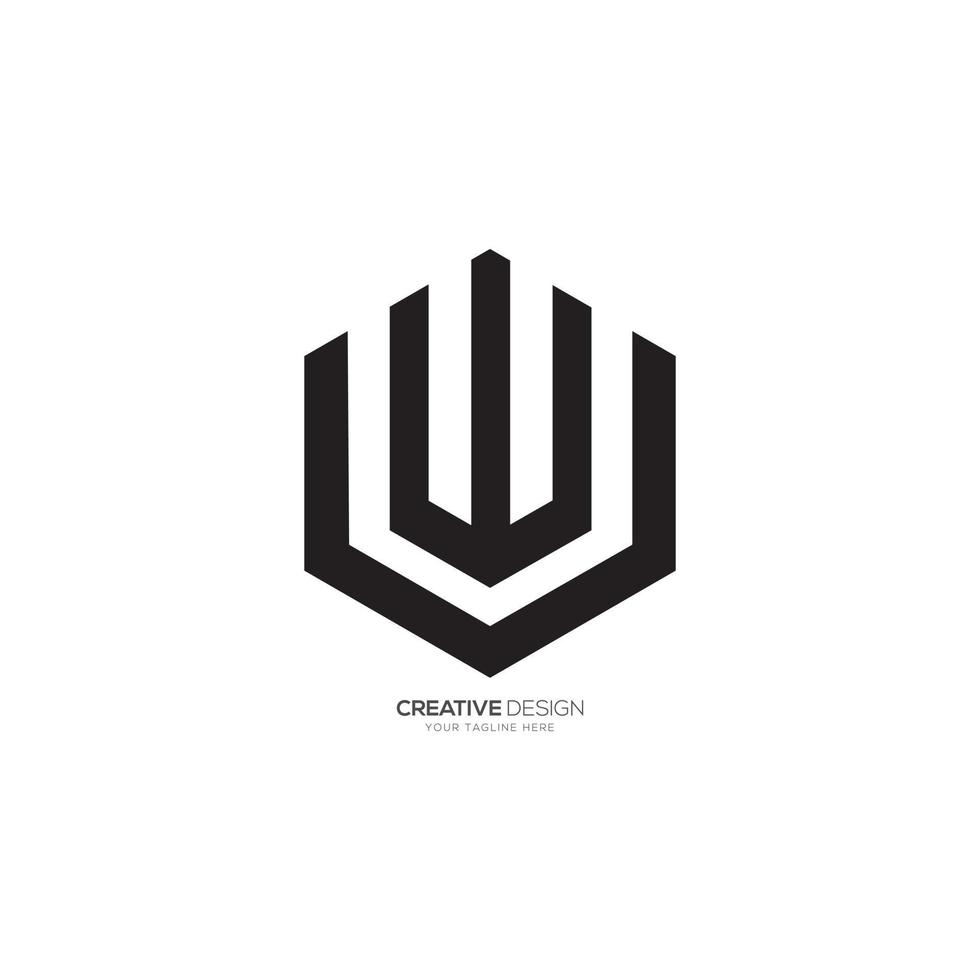 Hexagonal shape letter e v w line art minimal simple monogram logo vector