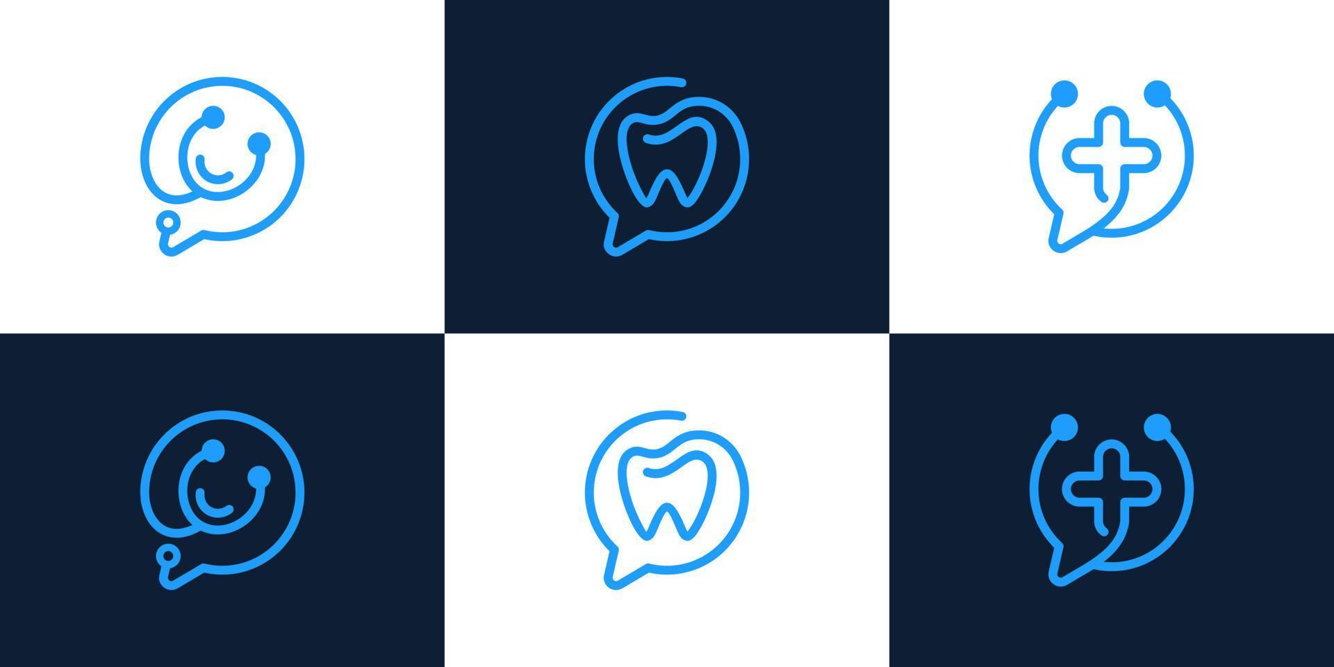 Collection of stethoscope logo design with chat bubble design graphic design vector illustration. Health consult symbol, icon, creative.