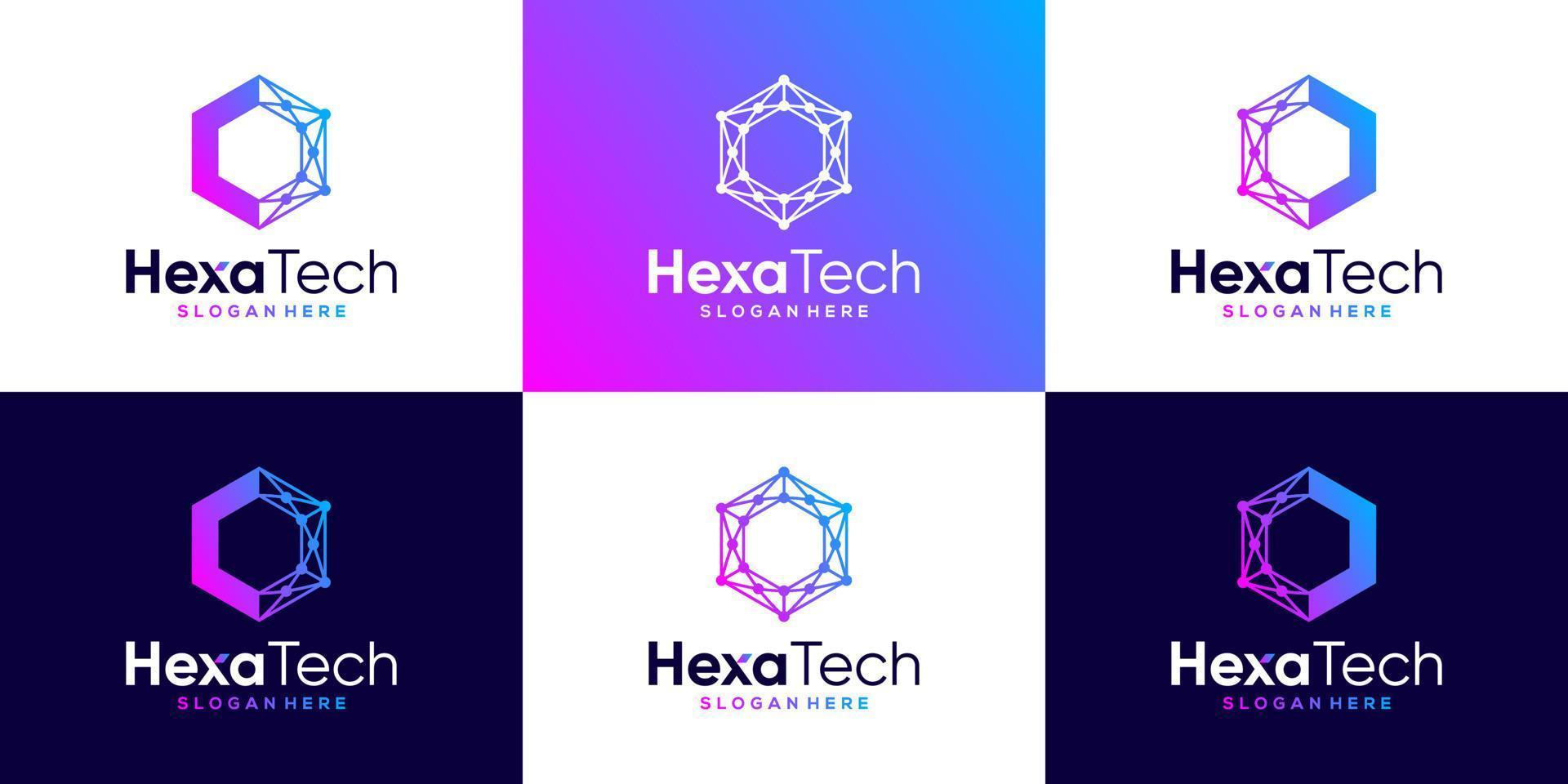 colección de blockchain logo diseño con resumen punto, criptomoneda hexágono, molécula y sistema gráfico diseño vector ilustración.