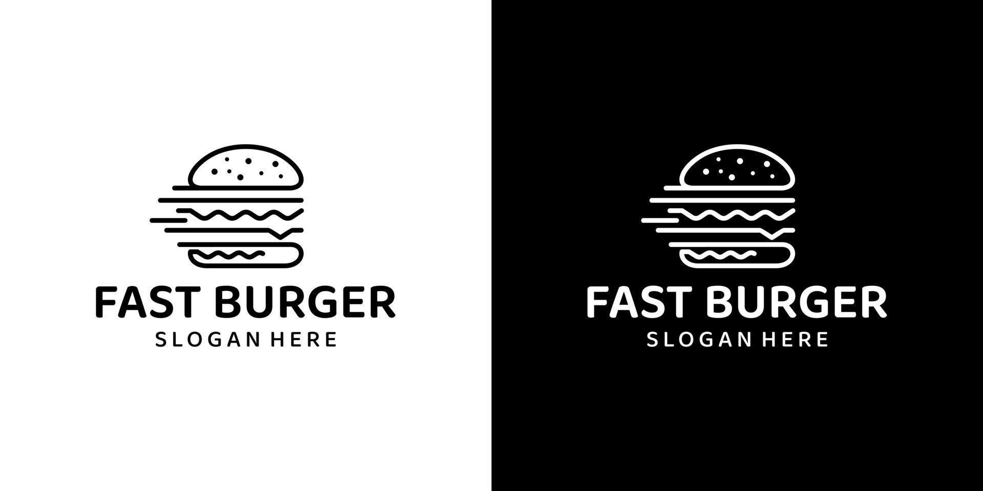 hamburguesa con línea logo diseño con velocidad gráfico diseño. rápido comida símbolo concepto aislado en negro y blanco antecedentes gráfico diseño vector ilustración.