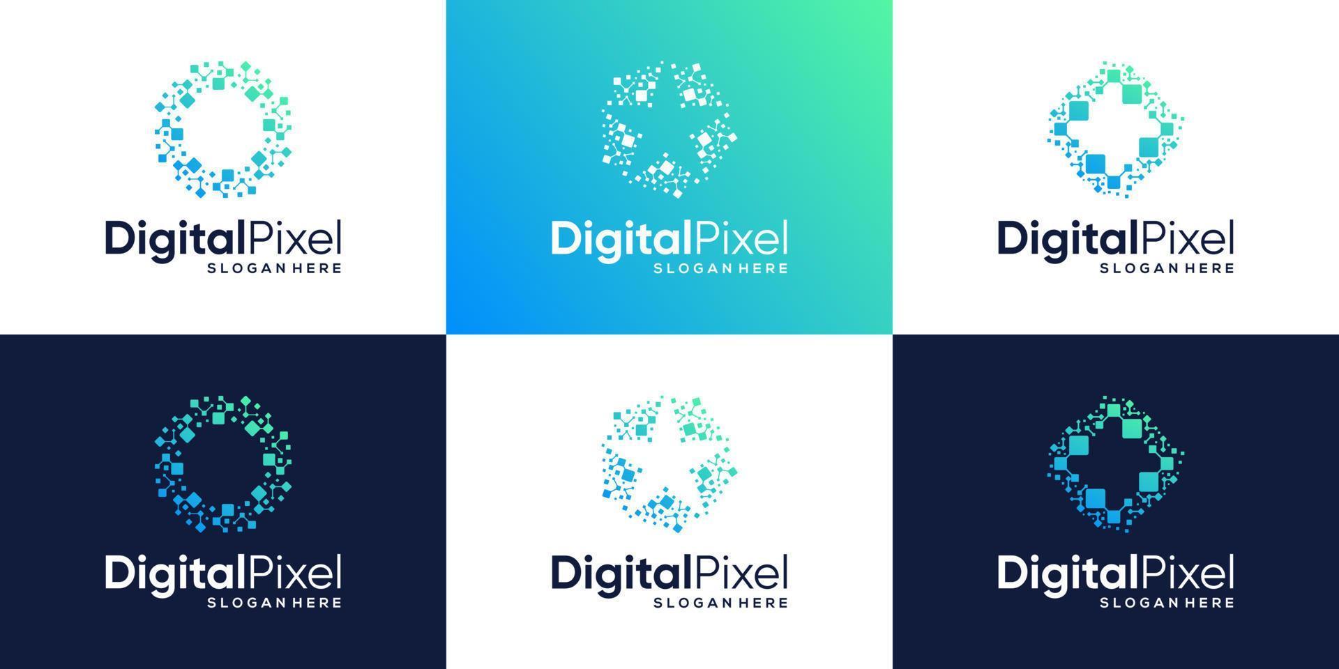 Collection of technology connection logo design with abstract dot, molecule and system graphic design vector illustration. Symbol, icon, creative.