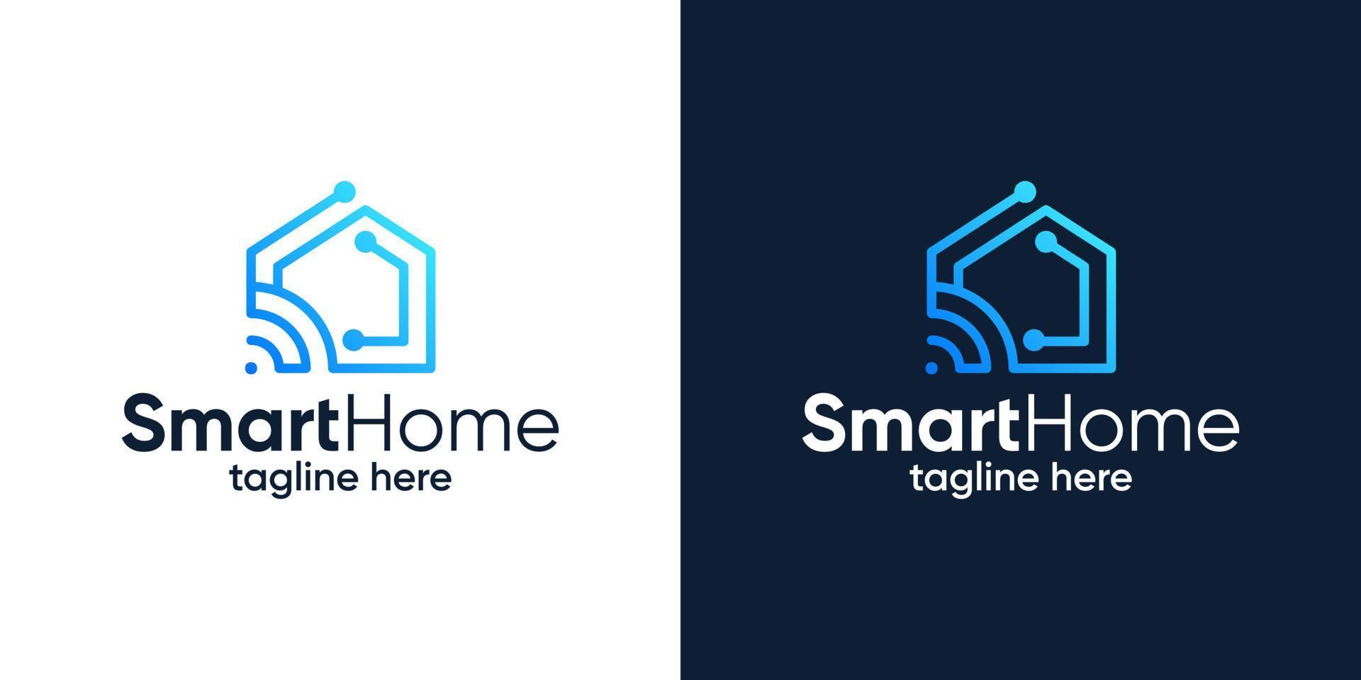 House building logo design with signal wifi and tech style design graphic vector illustration. Smart Home Tech symbol, icon, creative.