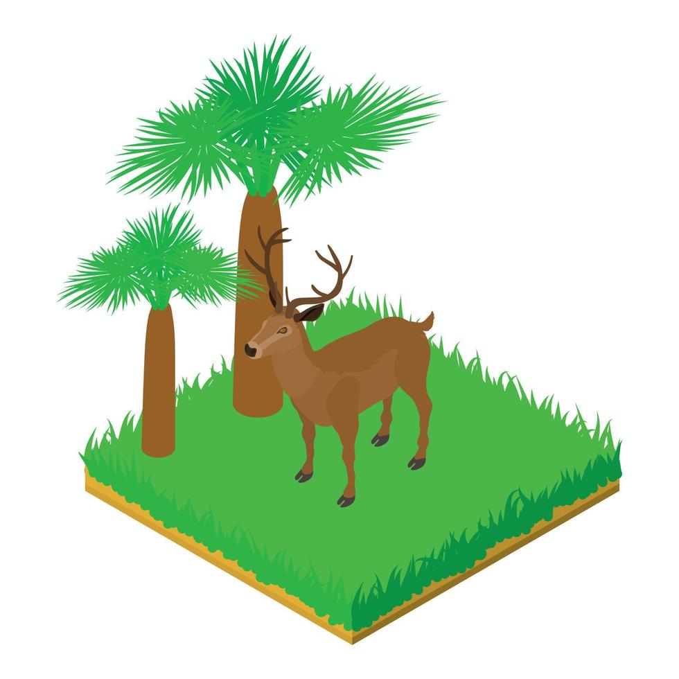Deer animal icon isometric vector. Big noble deer animal standing in green grass vector