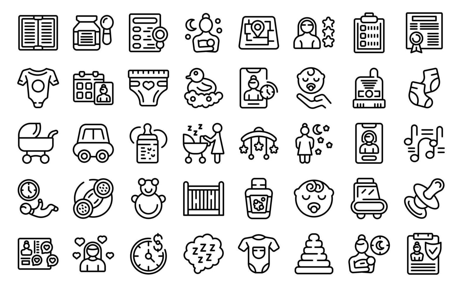 Night babysitting icons set outline vector. Baby service vector