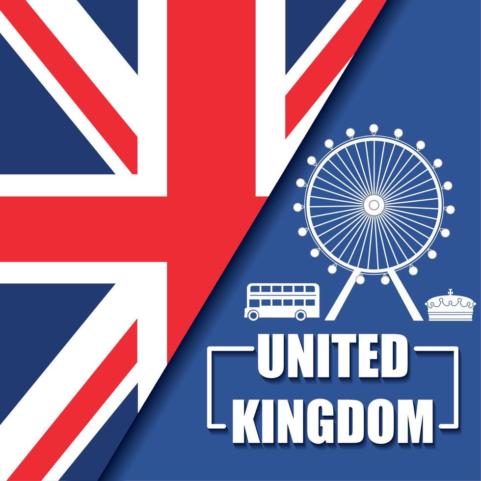 unido Reino viaje tarjeta postal con silueta de Londres ojo vector ilustración