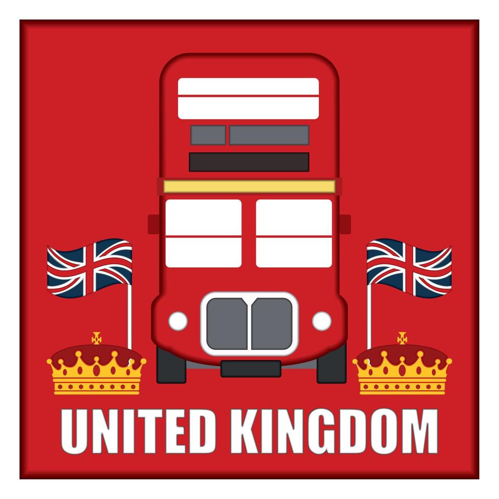 United kingdom red travel postcard with two floor bus Vector illustration