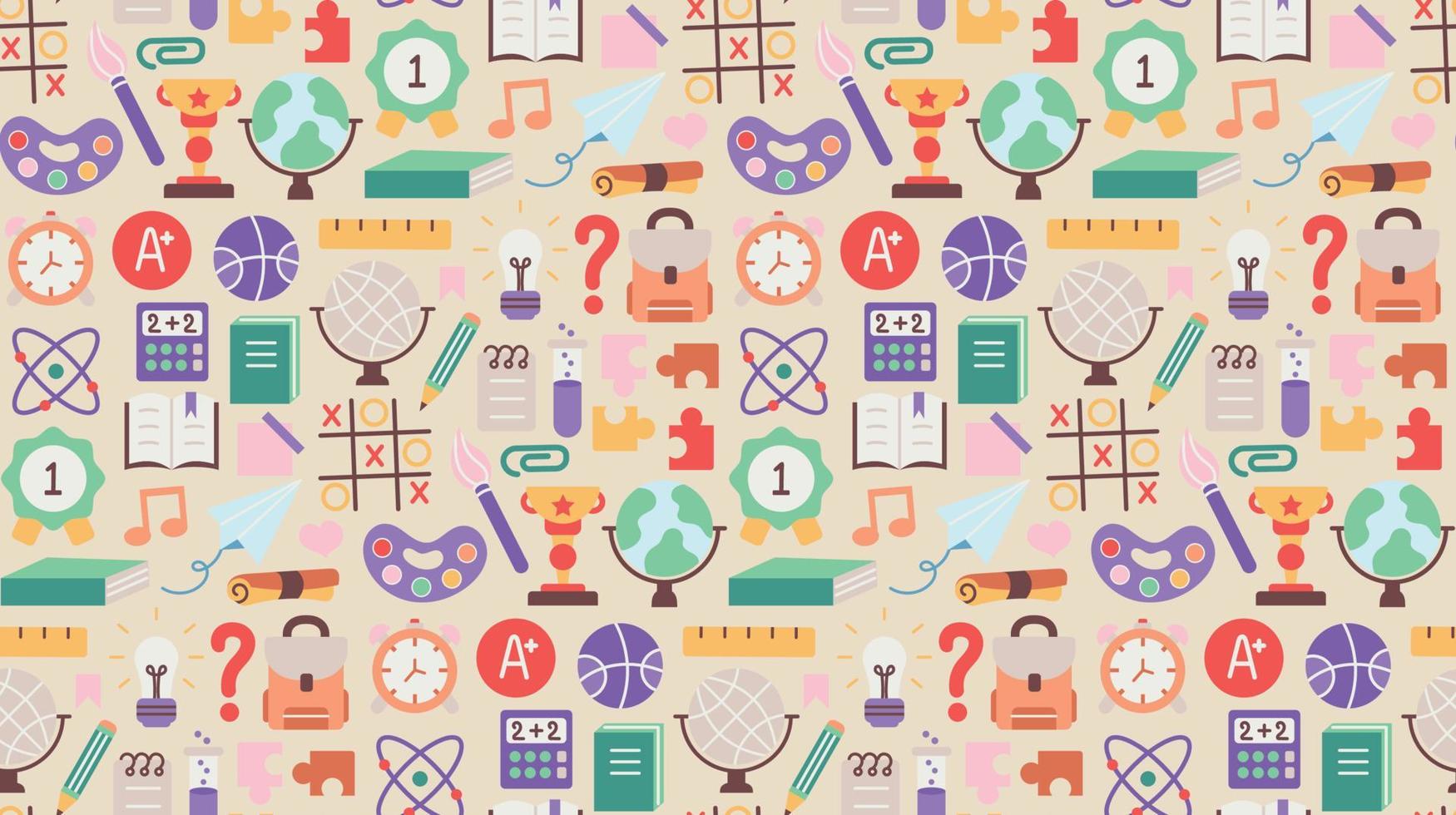 Back to school. pattern seamless of stationery for studying at school. education kids accessory. print object stuff design. graphic wallpaper element children study. background vector illustration