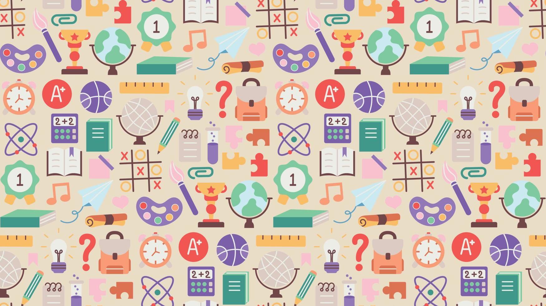 Back to school. pattern seamless of stationery for studying at school. education kids accessory. print object stuff design. graphic wallpaper element children study. background vector illustration