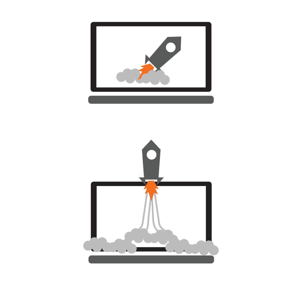 startup rocket laptop icons concepts isolated on white background vector
