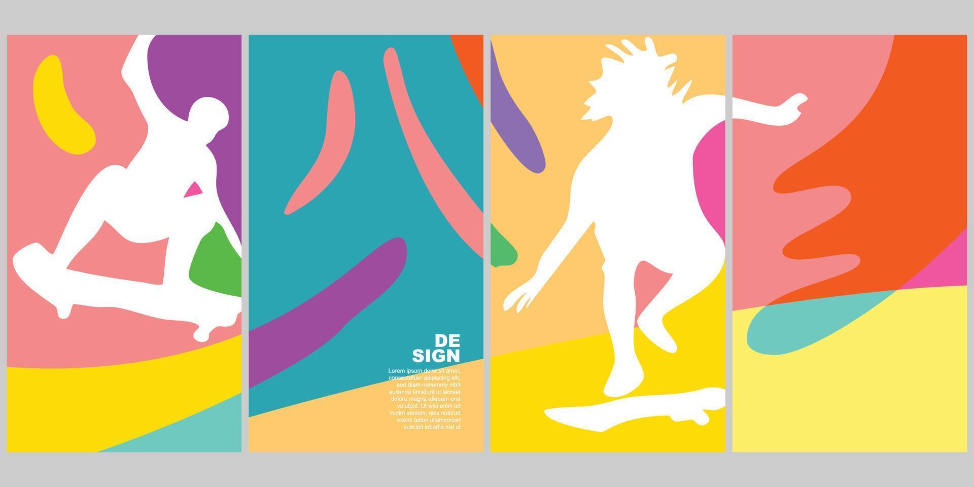 Skateboard Summer Color Pop Vertical Background Set for Poster Social Media vector