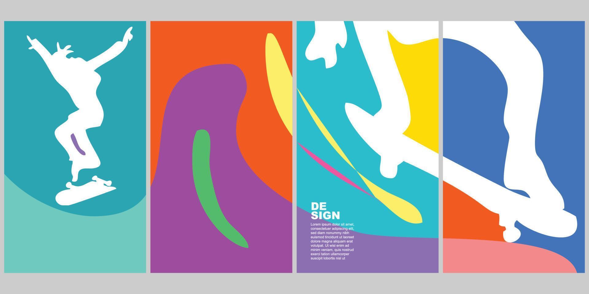 Skateboard Summer Color Pop Vertical Background Set for Poster Social Media vector