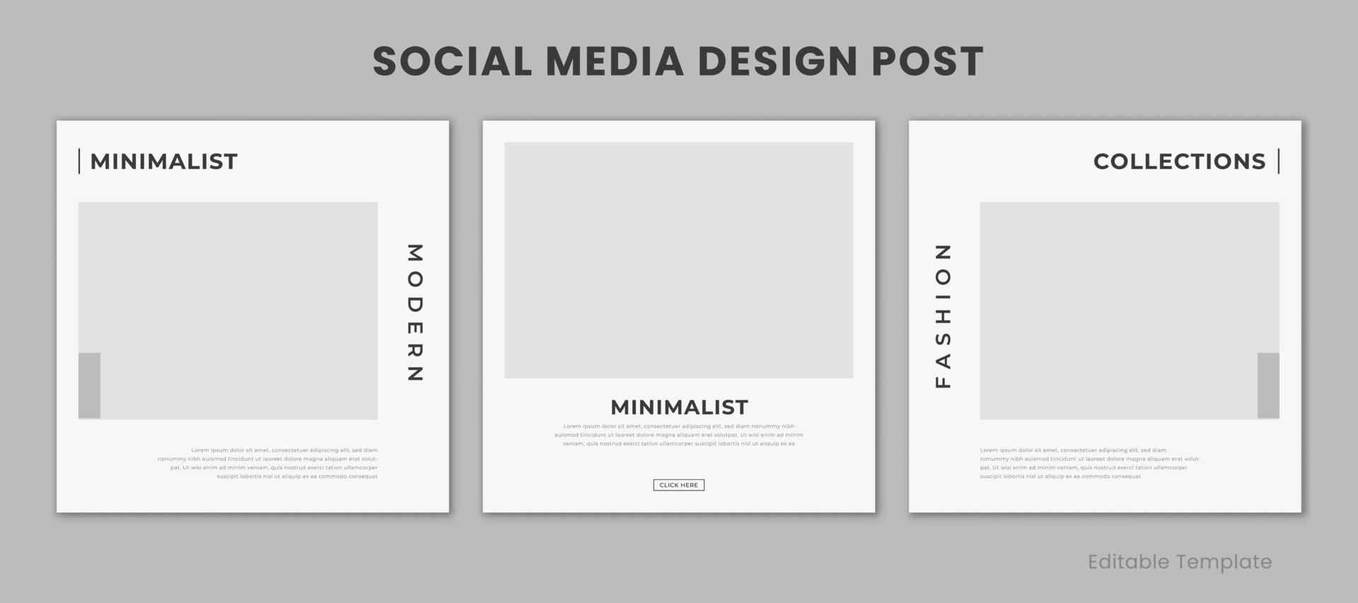 Set of 3 Editable Social Media Design Template with Minimalist and Modern Style Monochrome Color. Suitable for Sale Banner, Branding, Promotion, Presentation, Advertising, Fashion Sale, Page vector