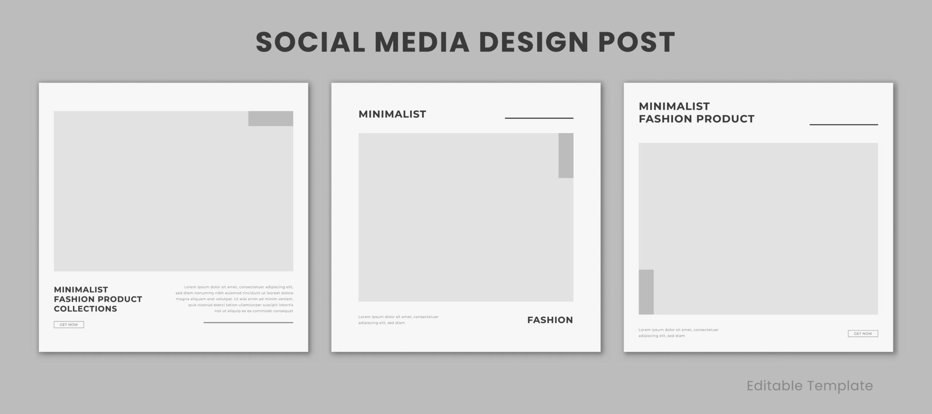 Set of 3 Editable Social Media Design Template with Minimalist and Modern Style Monochrome Color. Suitable for Sale Banner, Branding, Promotion, Presentation, Advertising, Fashion Sale, Page vector