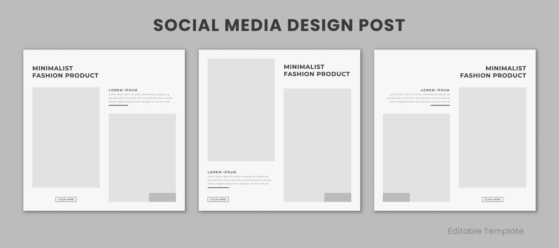 Set of 3 Editable Social Media Design Template with Minimalist and Modern Style Monochrome Color. Suitable for Sale Banner, Branding, Promotion, Presentation, Advertising, Fashion Sale, Page vector