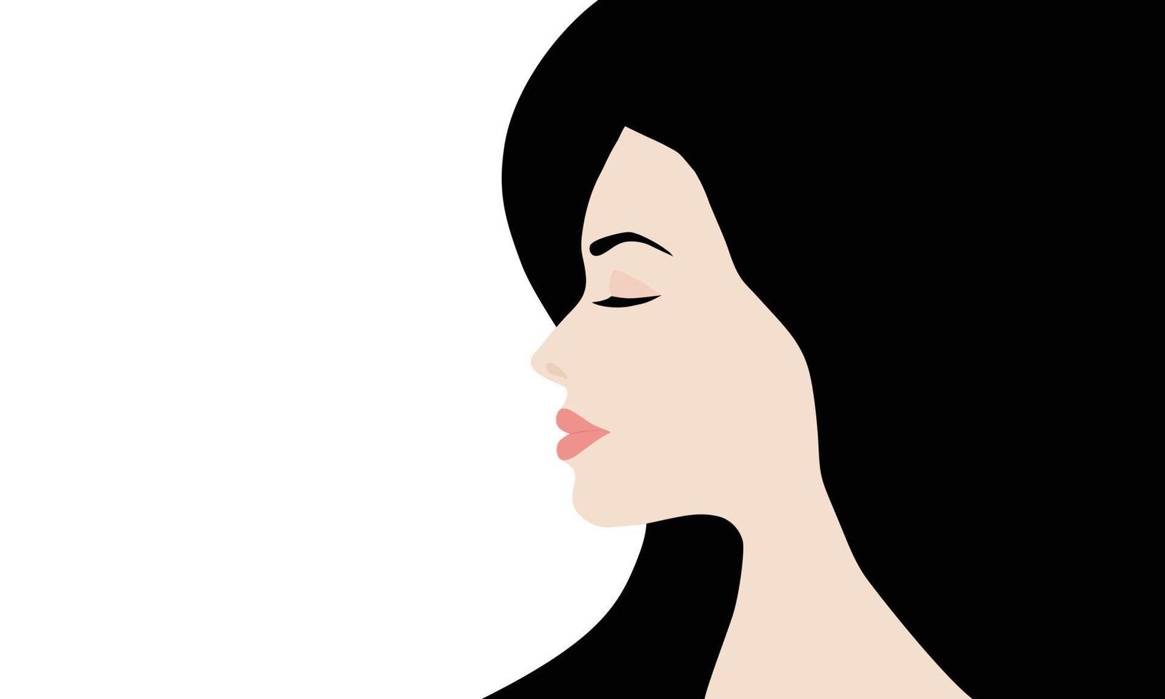 Beautiful side view woman face with long black hair vector