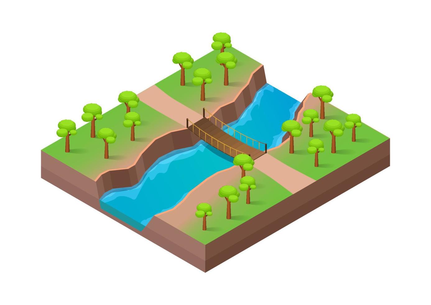 isometric woody bridge over river vector