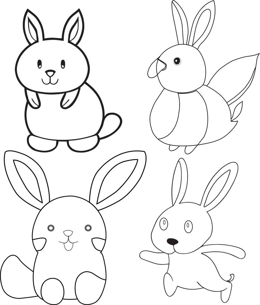 Rabbits coloring page line art vector illustration