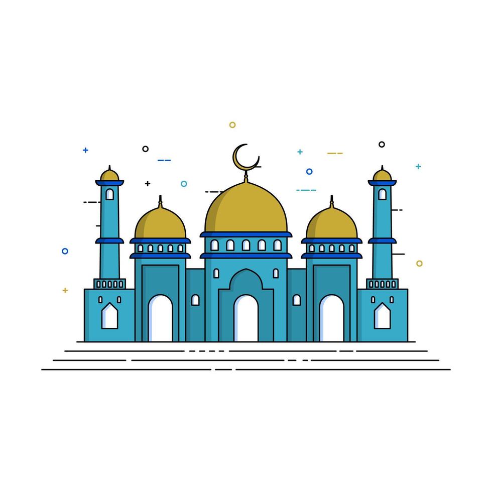 un garabatear y plano diseño mezquita para islámico tema vector