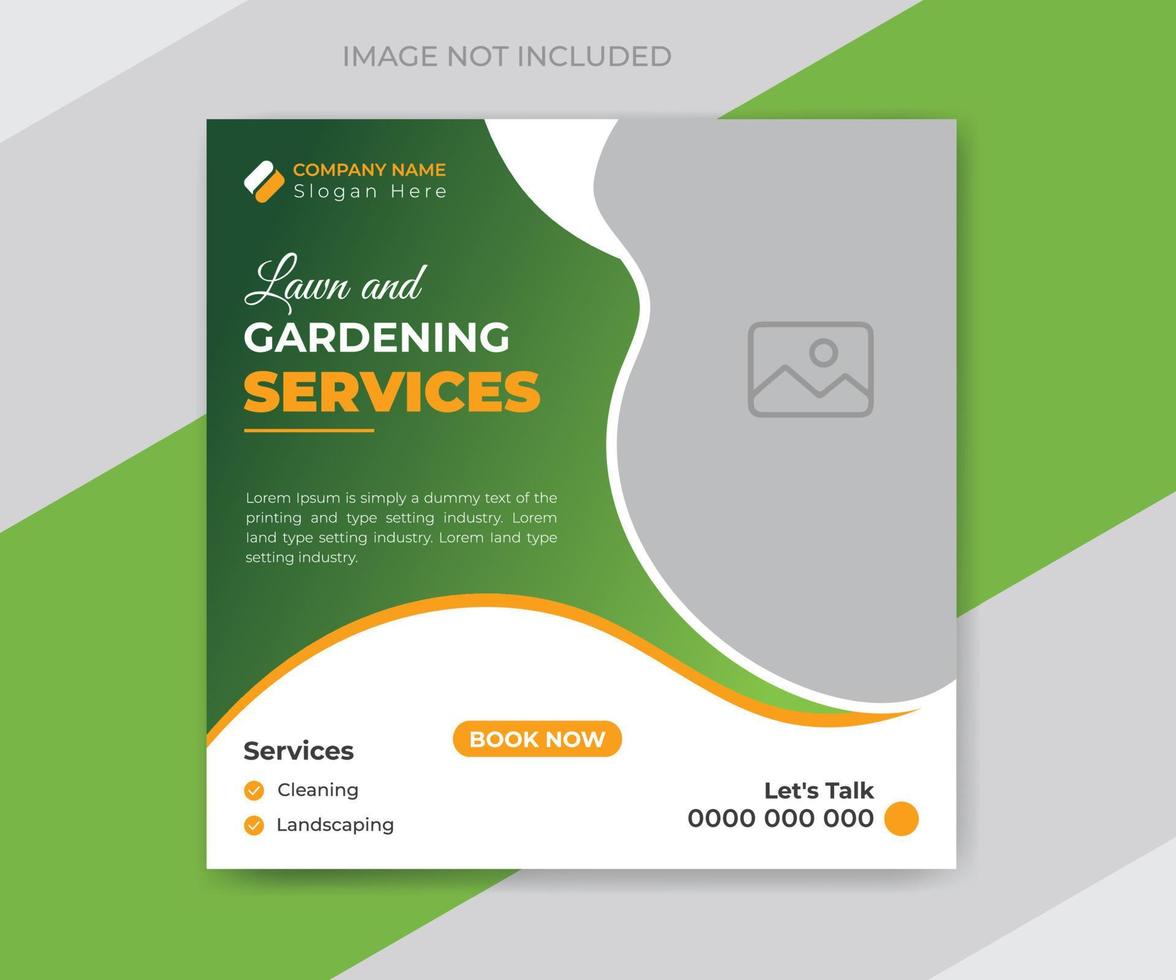 Lawn and gardening services social media post banner template vector