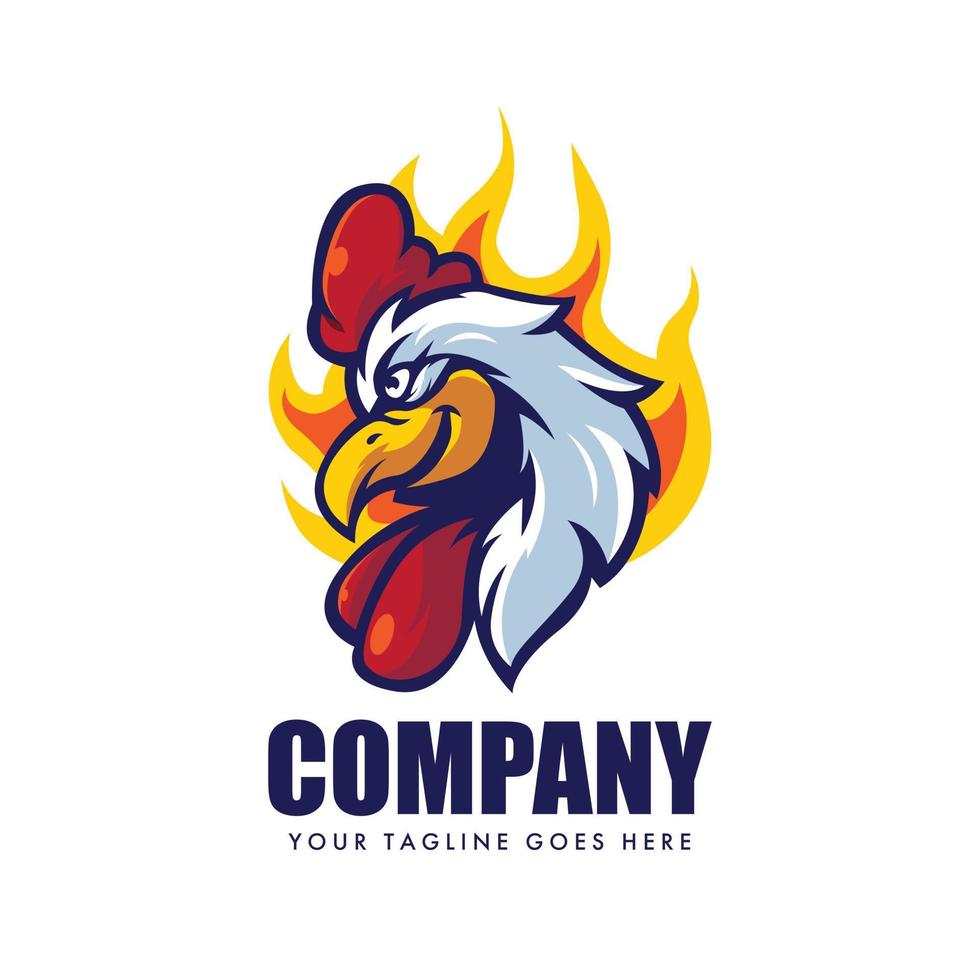 Chicken head mascot logo design vector. Rooster with fire on white background vector