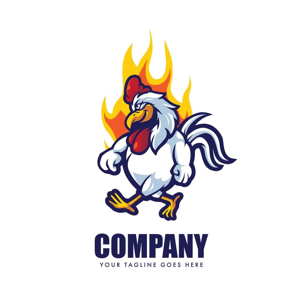 pollo gallo en fuego mascota logo diseño vector