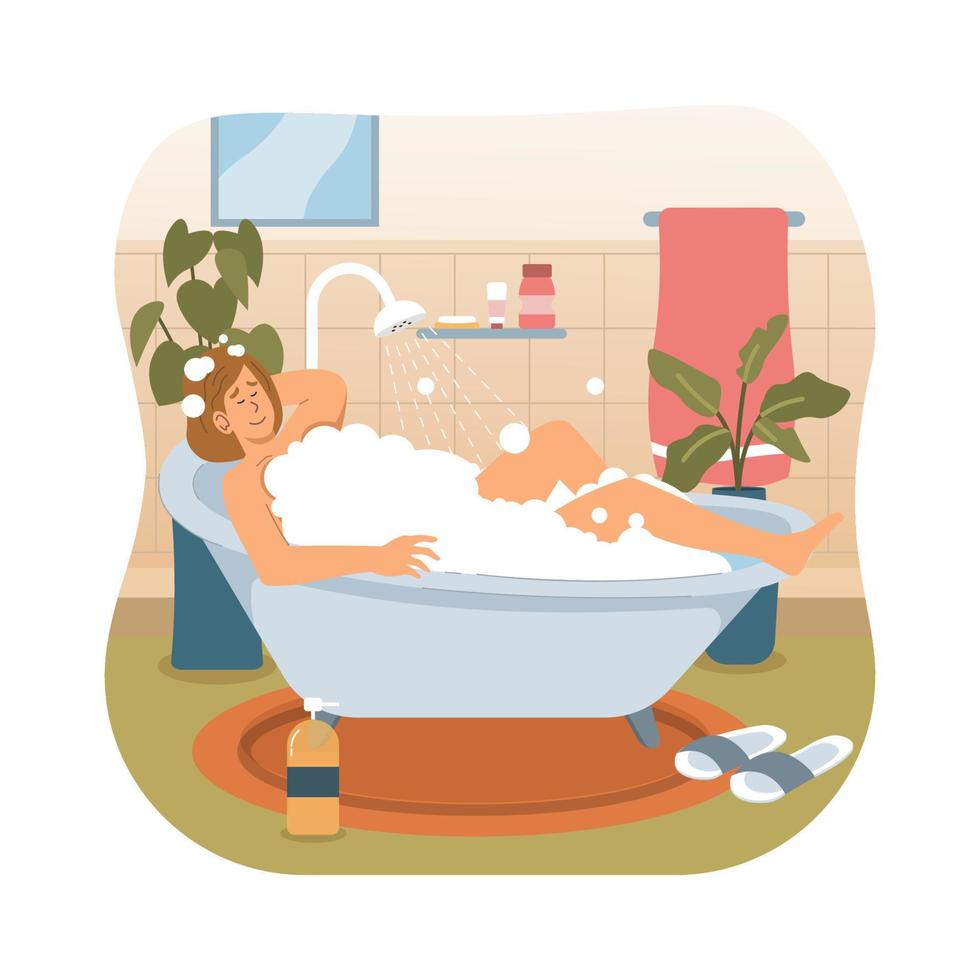 Woman taking a bath, Woman daily routine 23103109 Vector Art at Vecteezy