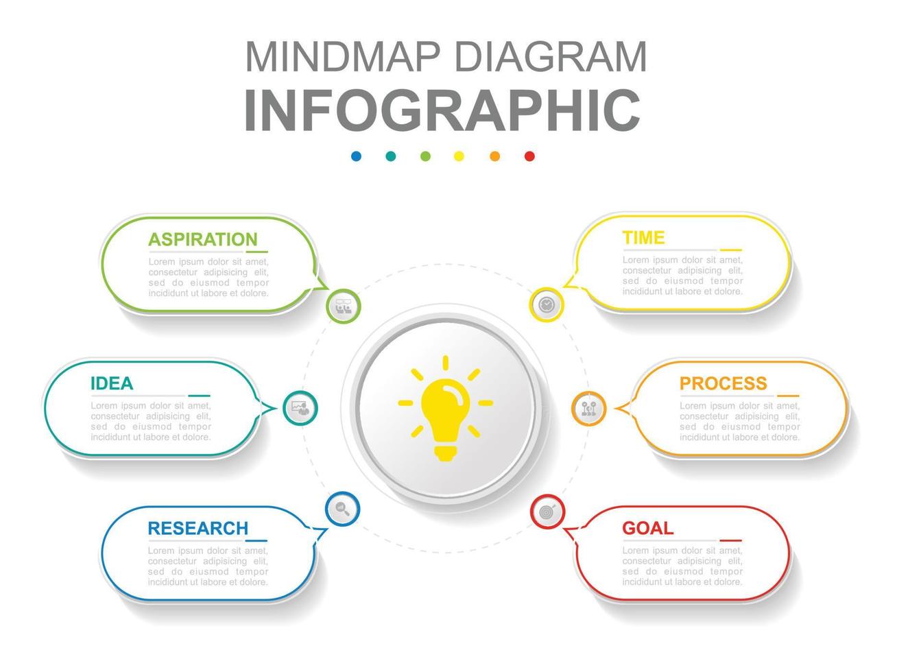 Infographic business template. Central circle with six circles around it. Concept presentation. vector