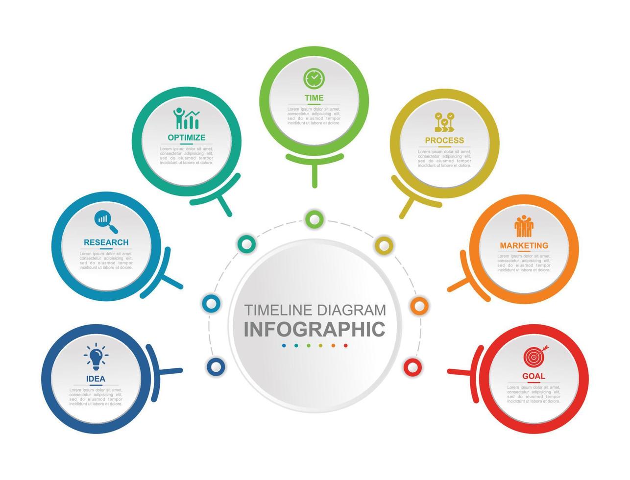 Infographic business template. Central circle with seven small circles around it. Concept presentation. vector