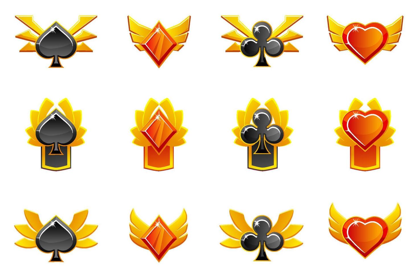 Set of award badges for casino. Heart, spade, club and diamond. vector