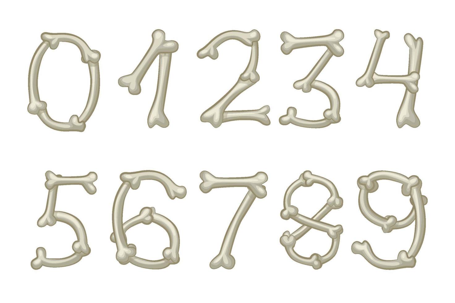 Bones numbers, vector digits. Cartoon isolated numbers on white background