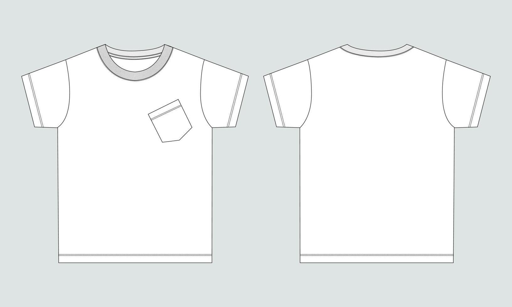 Short sleeve T shirt shirt Technical Fashion flat sketch vector illustration template front and back views. Clothing design mock up for baby boys isolated on grey background.