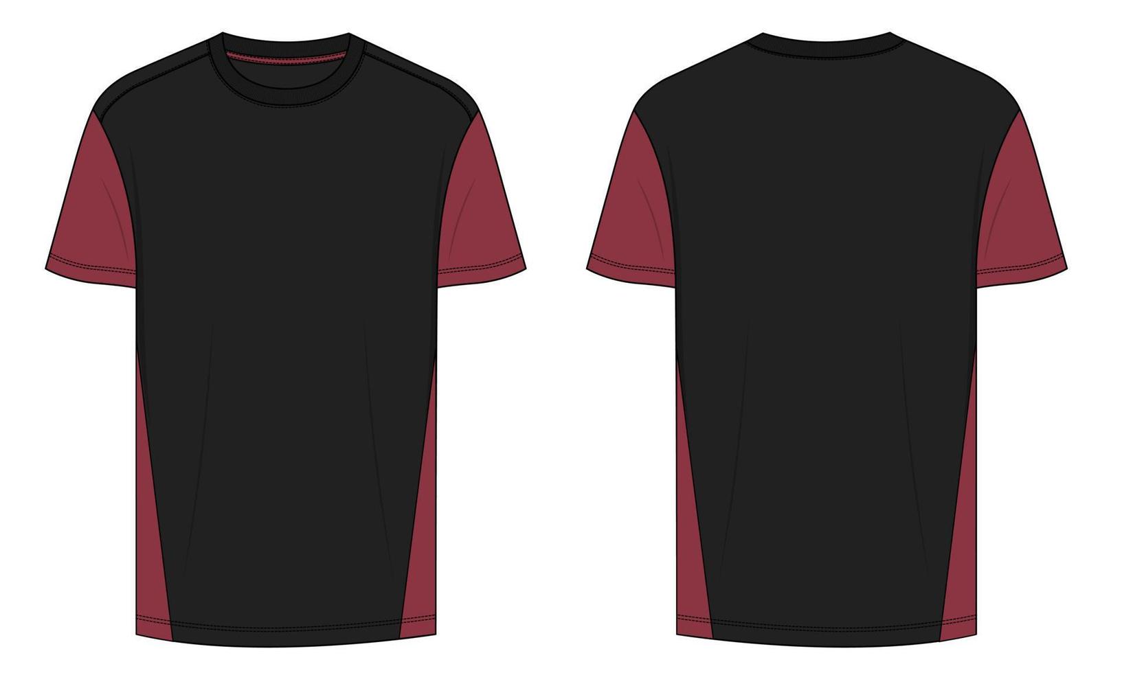 Two tone Color Short sleeve T shirt Technical Fashion flat sketch vector illustration template front and back views. Clothing design mock up for men's isolated on White background.