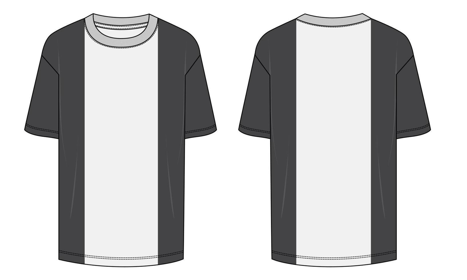 Two tone Color Short sleeve T shirt Technical Fashion flat sketch vector illustration template front and back views. Clothing design mock up for men's isolated on White background.